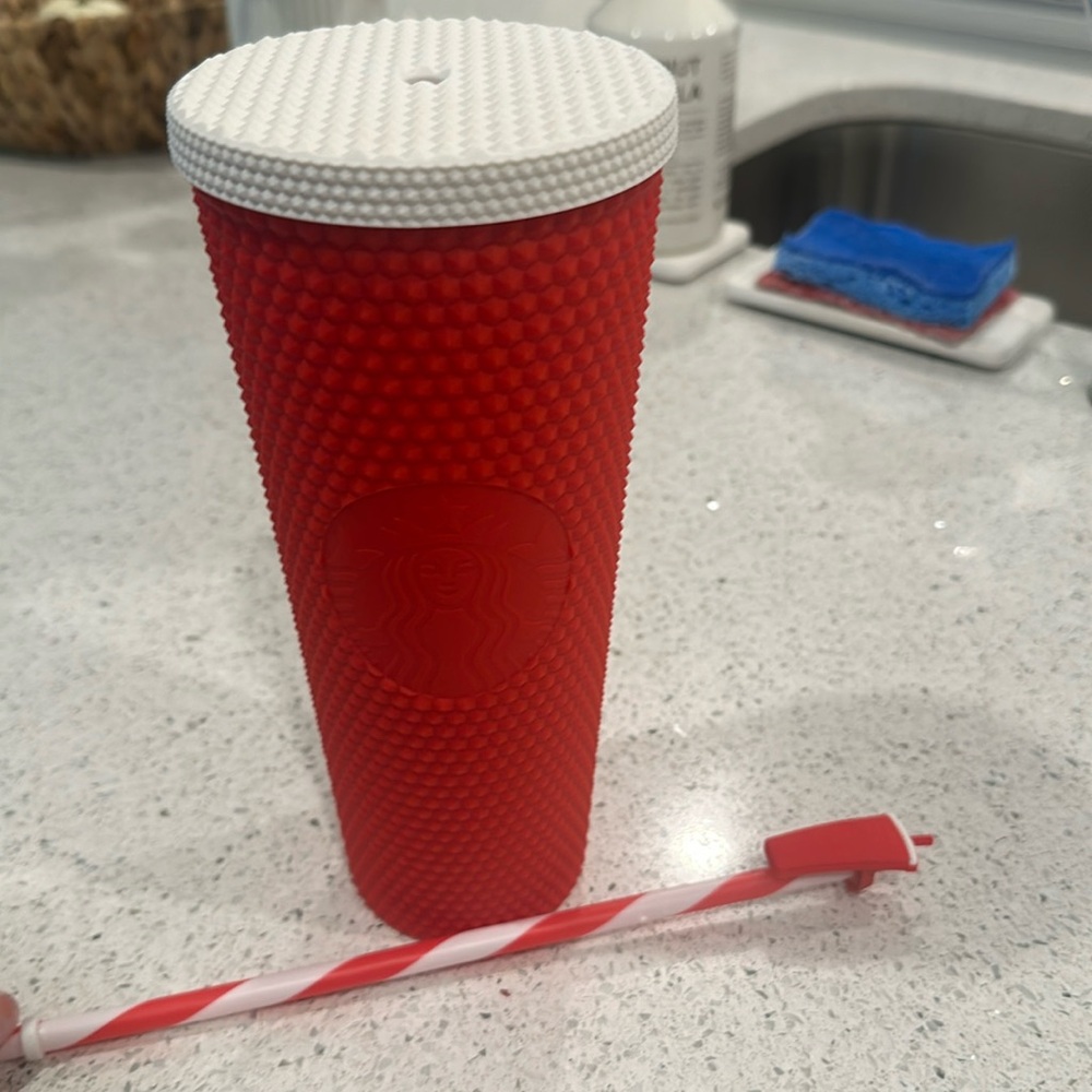 24oz Red candy cane Starbucks tumbler.